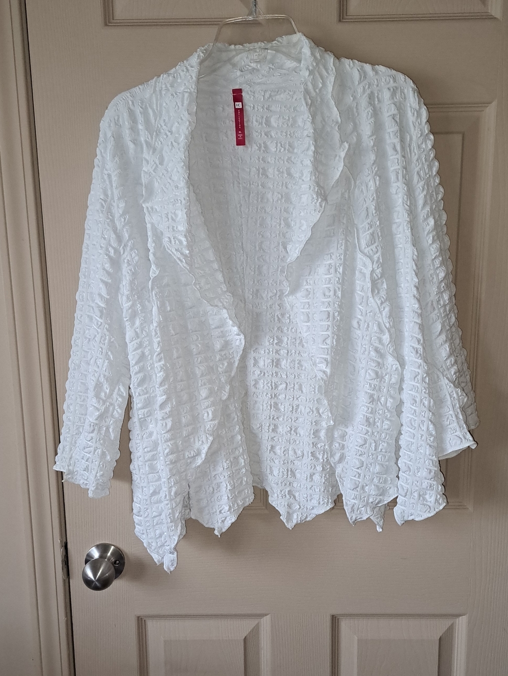 IC COLLECTION White Crinkle Open-Front Women's Cardigan